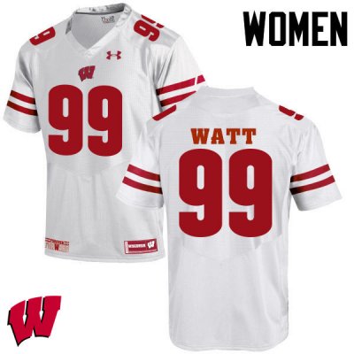 Women's Wisconsin Badgers NCAA #99 J. J. Watt White Authentic Under Armour Stitched College Football Jersey MQ31Y76SA